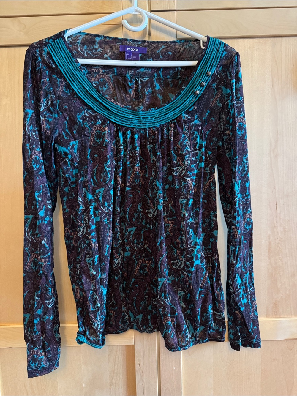 Mexx Teal and Black Paisley Long-Sleeve Top